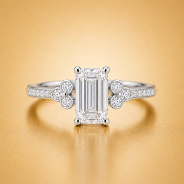 Emerald & Round Diamond Accent Style Engagement Ring
