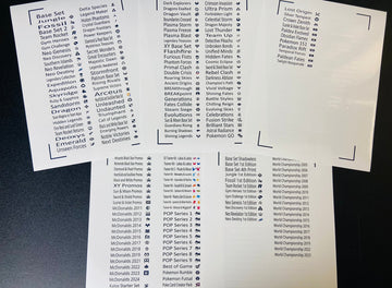 English Pokemon Card Set Names and Symbols Sticker Label Sheet