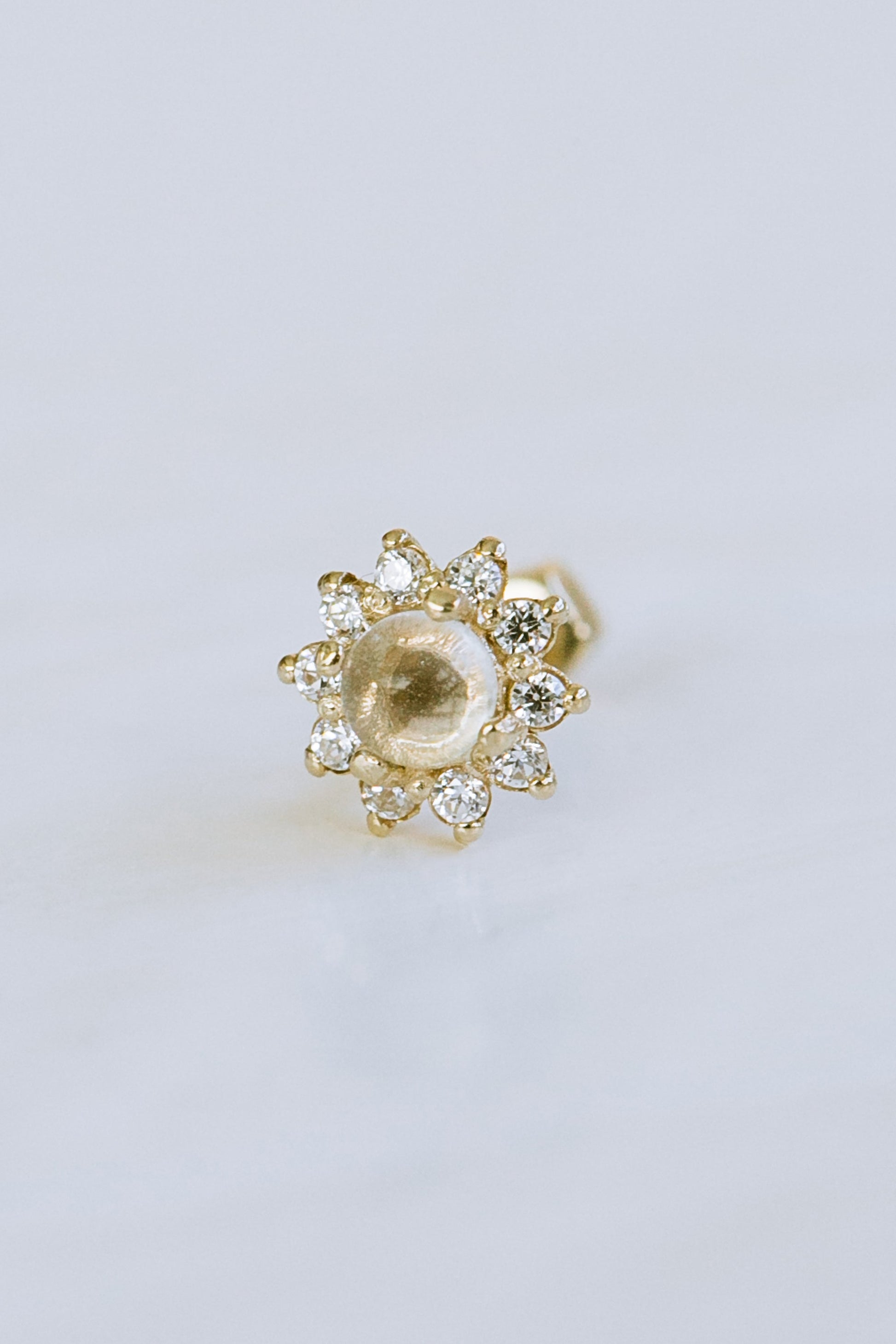 14k Real Solid Gold Cz Sunflower Gemstone  Tragus Helix Inner Conch Cartilage Internally Threaded Flat Back Labret Piercing