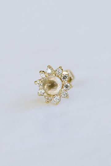 14k Real Solid Gold Cz Sunflower Gemstone  Tragus Helix Inner Conch Cartilage Internally Threaded Flat Back Labret Piercing