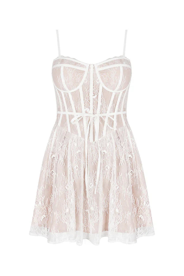 Louisa Vintage Cream Lace Mini Dress