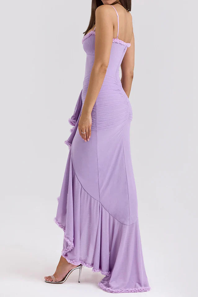 Apricot Ruffled Front Gown