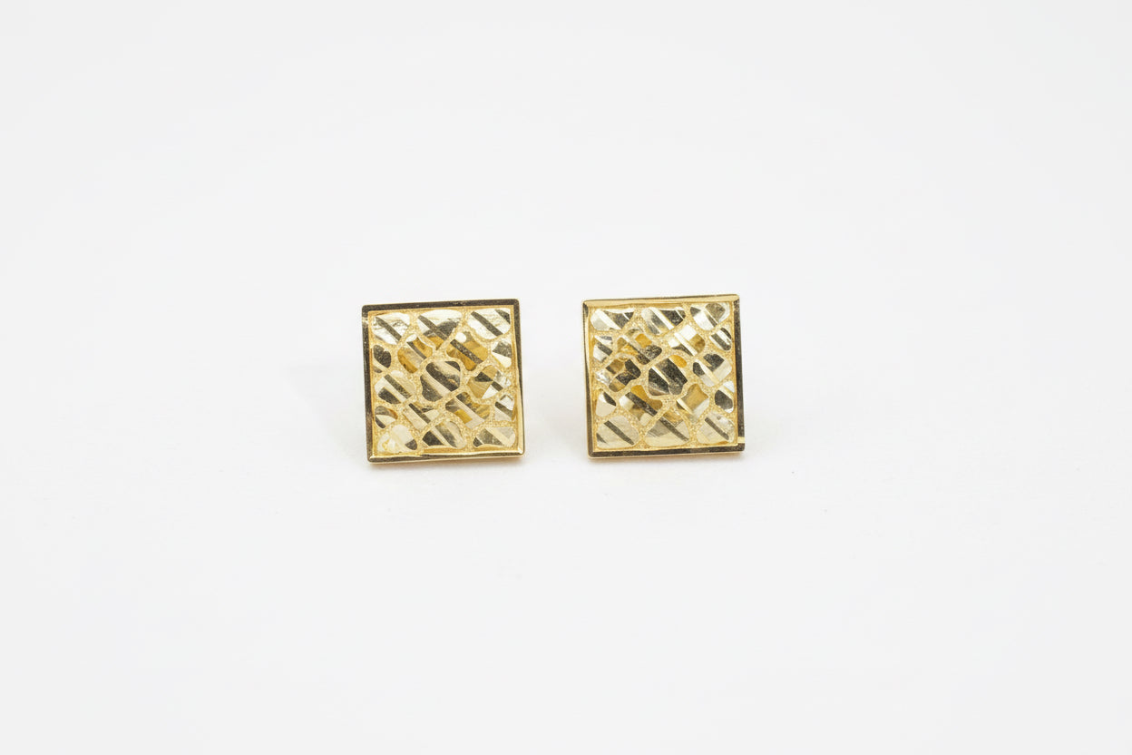 10K Solid Gold Flat Square Nugget Earrings