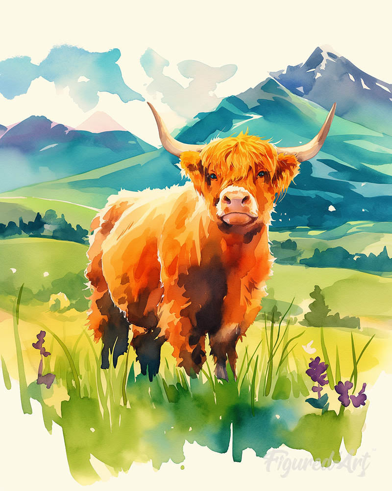 Schilderen op Nummer - Schotse Hooglander in de pastelvallei