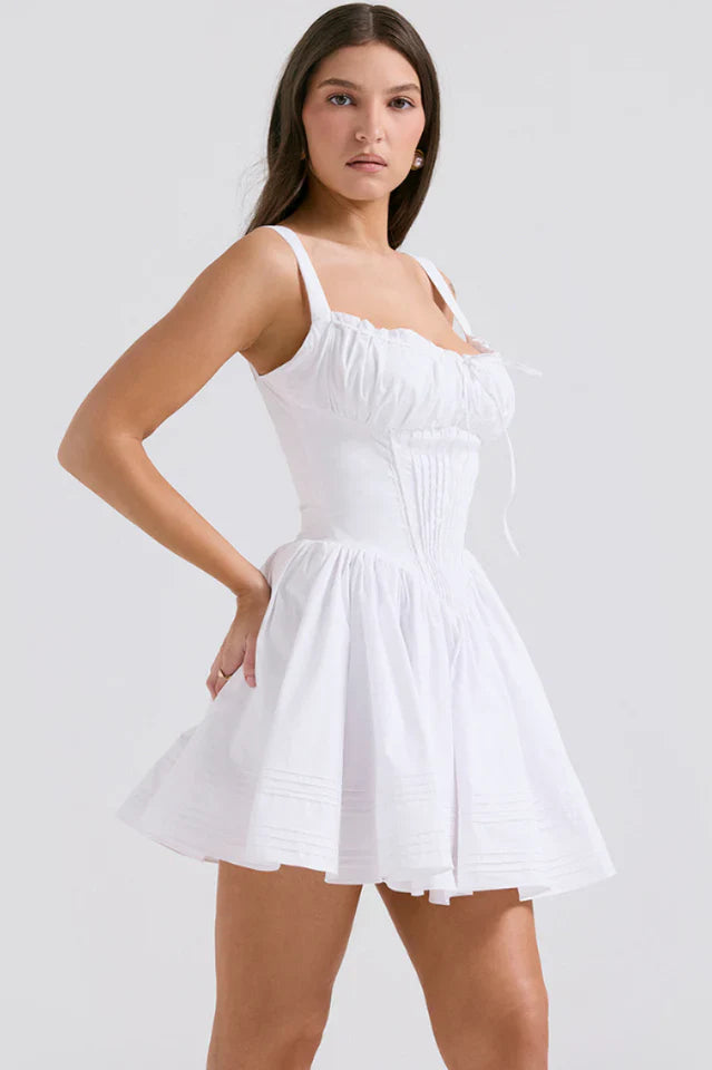 Natassia White Cotton Mini Dress