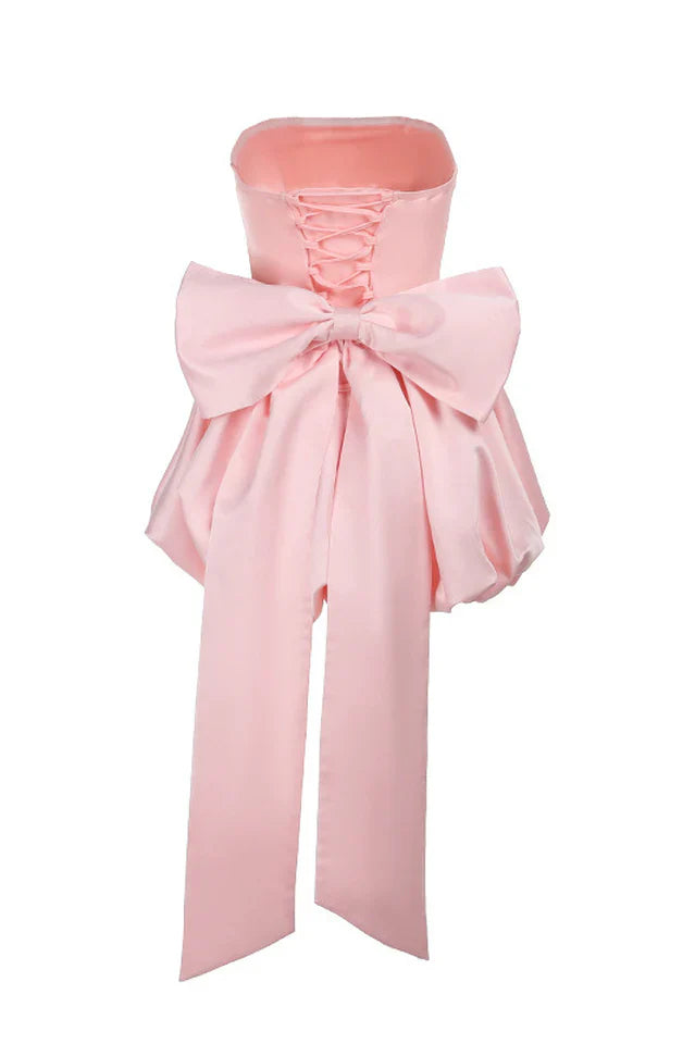 Strapless Bow Puff Mini Dress