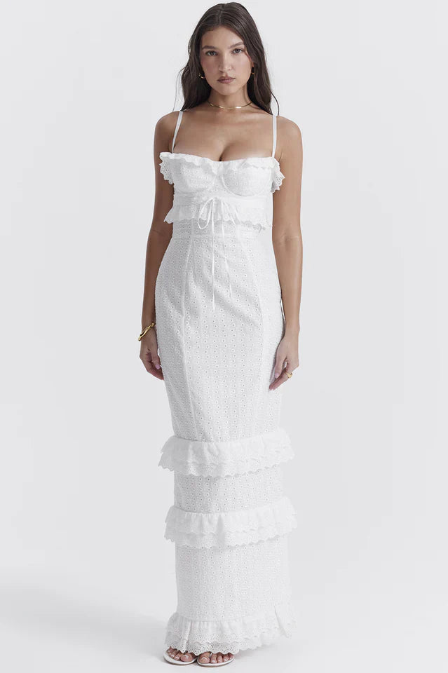 Eve White Broderie Maxi Dress