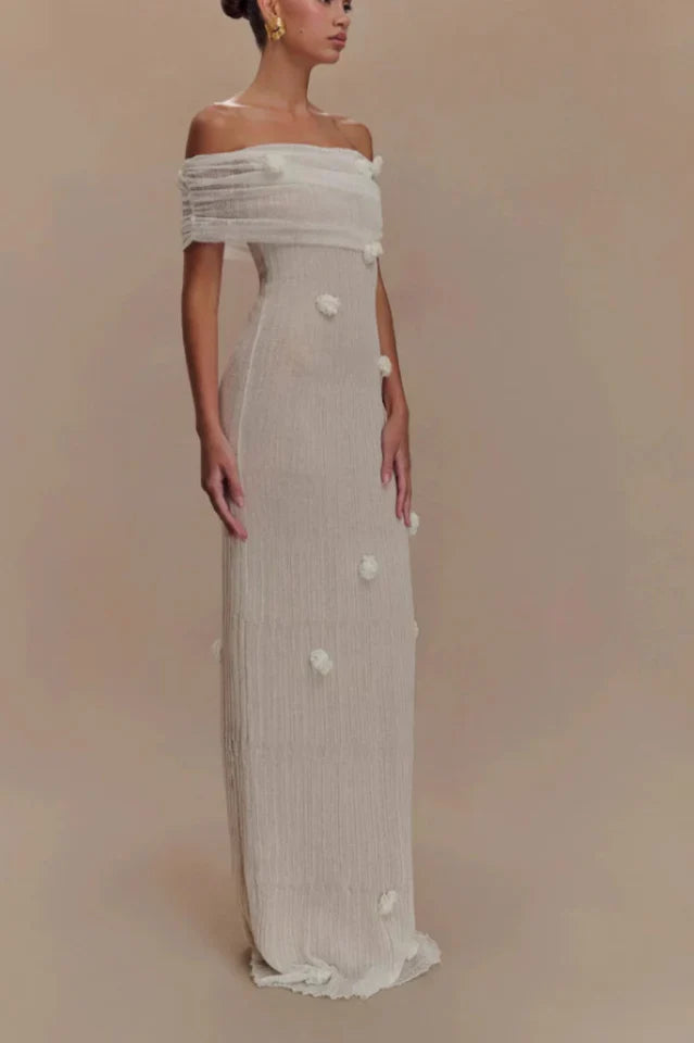 Brooke Off Shoulder Flower Knit Dress