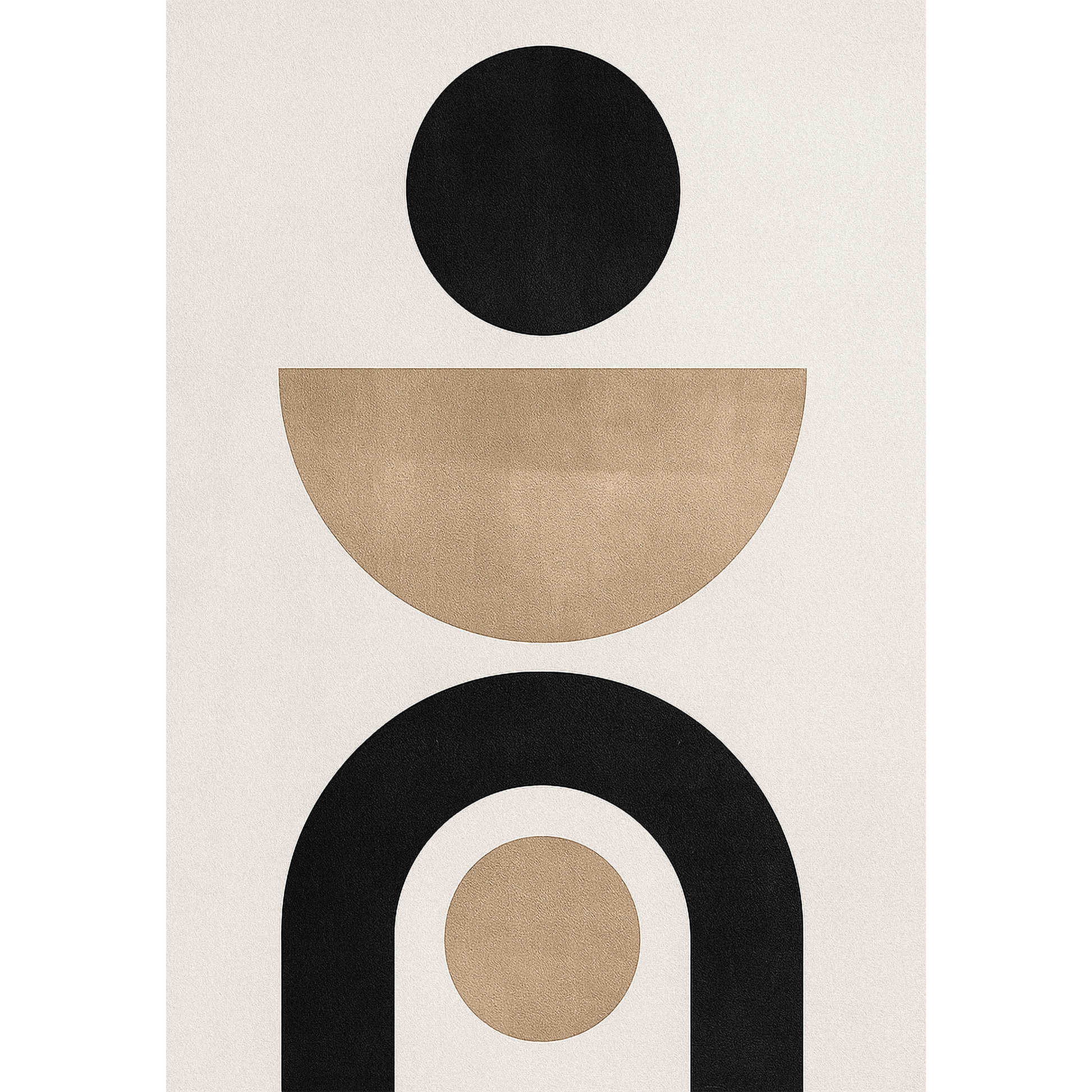 Geometric design with black, beige, and white shapes on a beige background