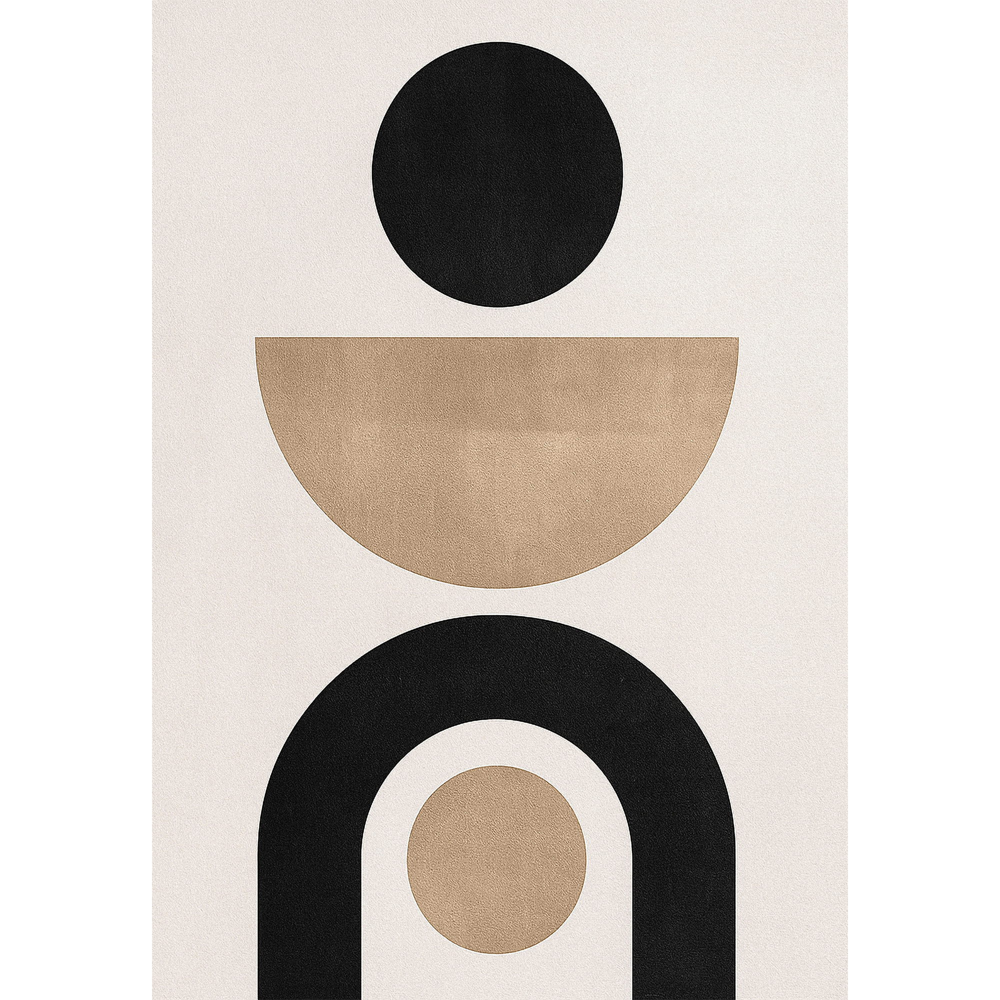 Geometric design with black, beige, and white shapes on a beige background