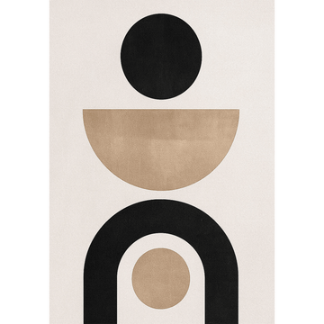 Geometric design with black, beige, and white shapes on a beige background