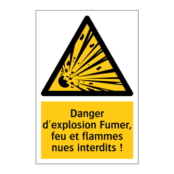 Danger d'explosion Fumer, feu et flammes nues interdits !
