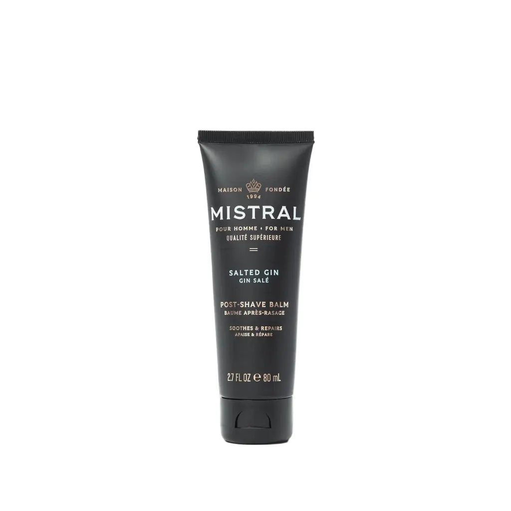 Mistral post-shave balm tube on a white background
