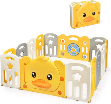 Baby Playpen - Foldable Design with Adorable Yellow Duck Pattern - Perfect for Safe Baby Playtime