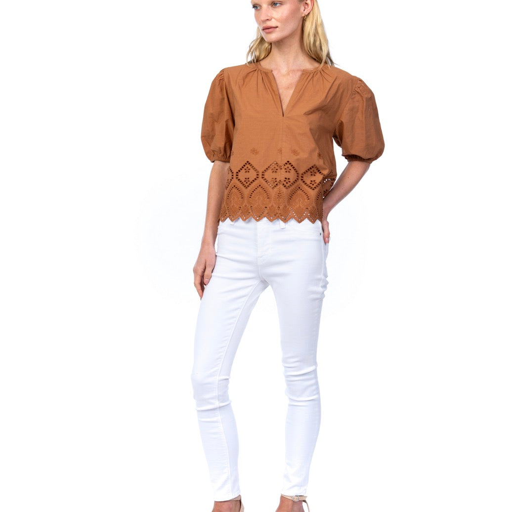 Tobacco Brown Eyelet Blouse