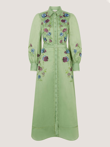Buy Monsoon Green Orla Long Sleeve Floral Embroidered Midi Shirt Dress from  Next USA