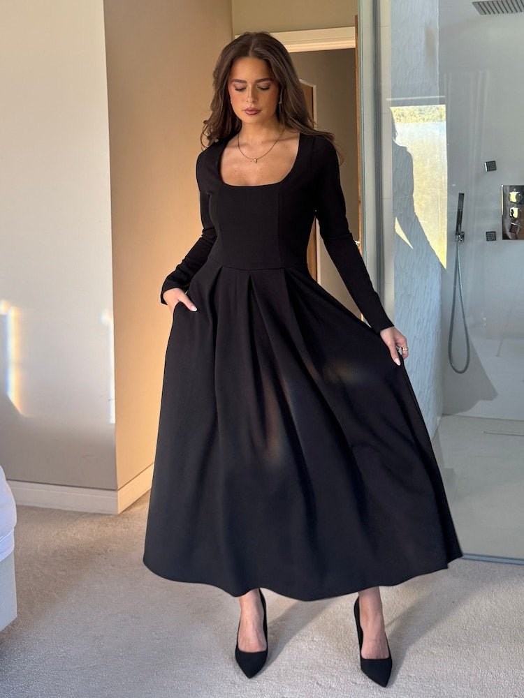 Buy Girl In Mind Black Evie Square Neck Long Sleeve Midi Dress from Next USA