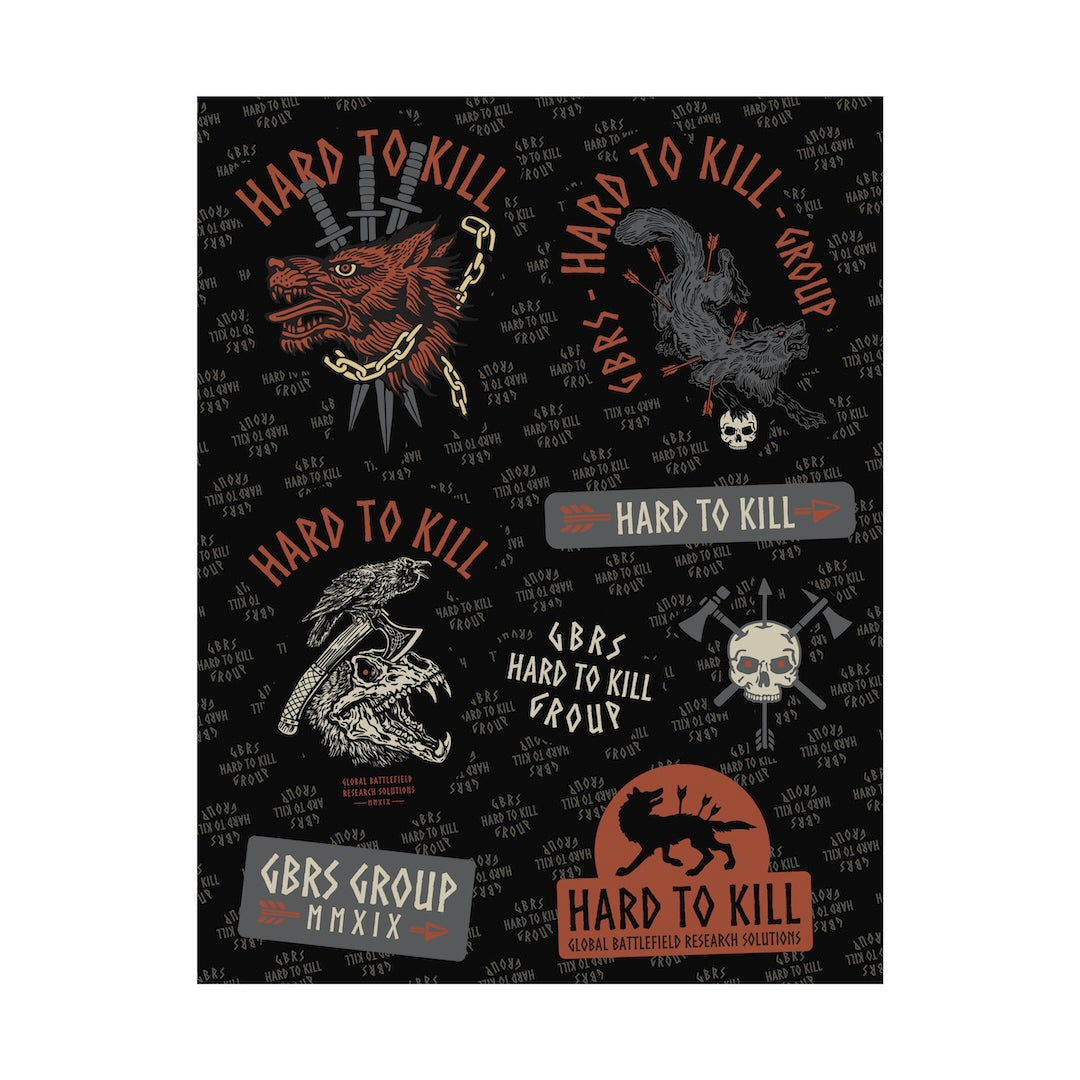 View of front of GBRS Group Hard to Kill Sticker Sheet on white background