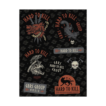 View of front of GBRS Group Hard to Kill Sticker Sheet on white background