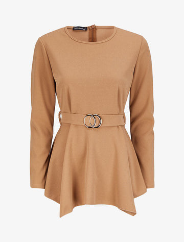 Top péplum à bords asymétriques - Camel - 1