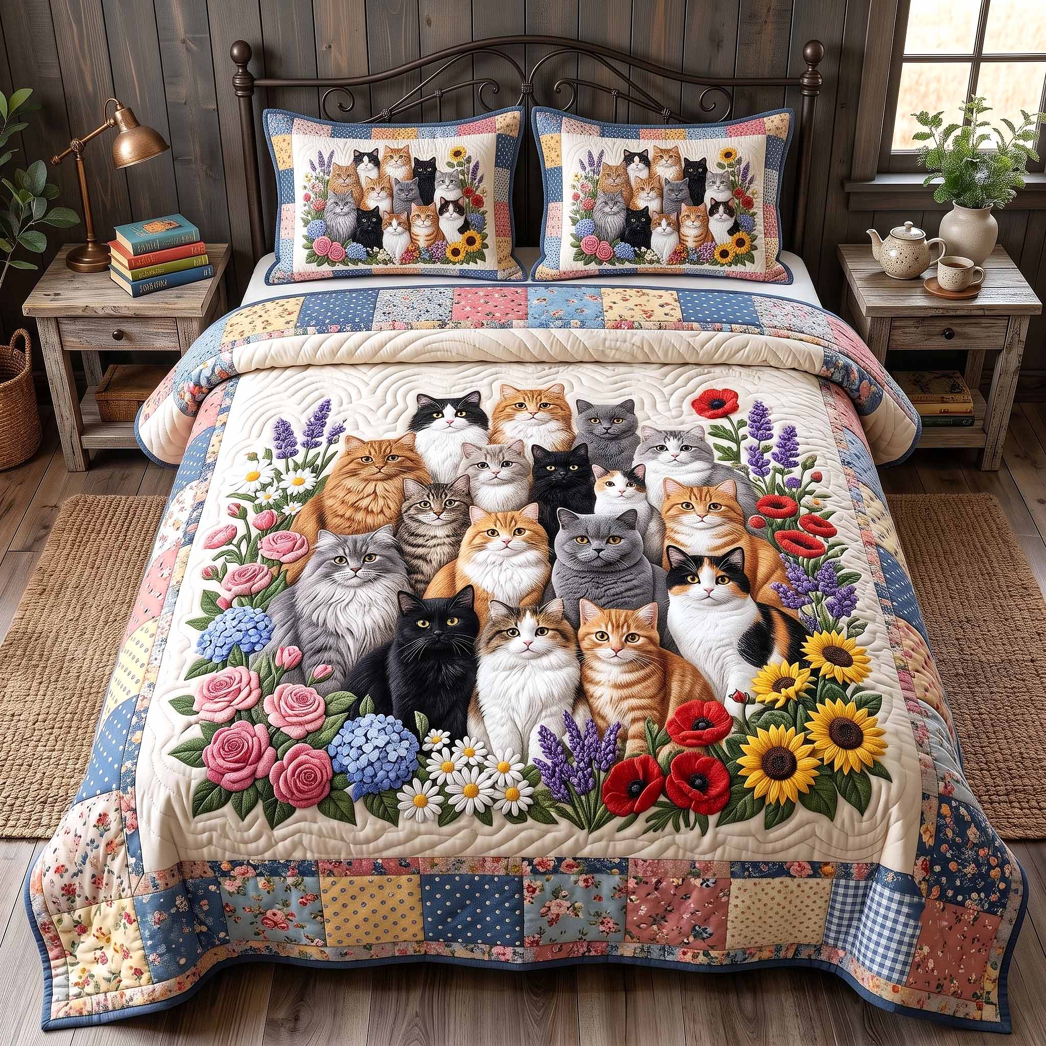 Whiskers Garden 3-Piece Quilted Bedding Set GFTOTP20249