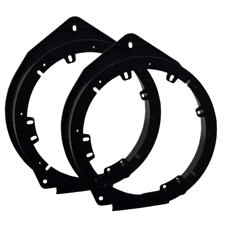 Two black circular car speaker mounting brackets