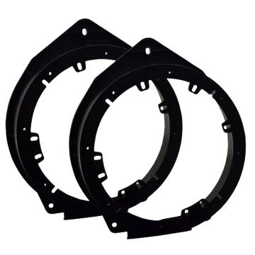 Two black circular car speaker mounting brackets