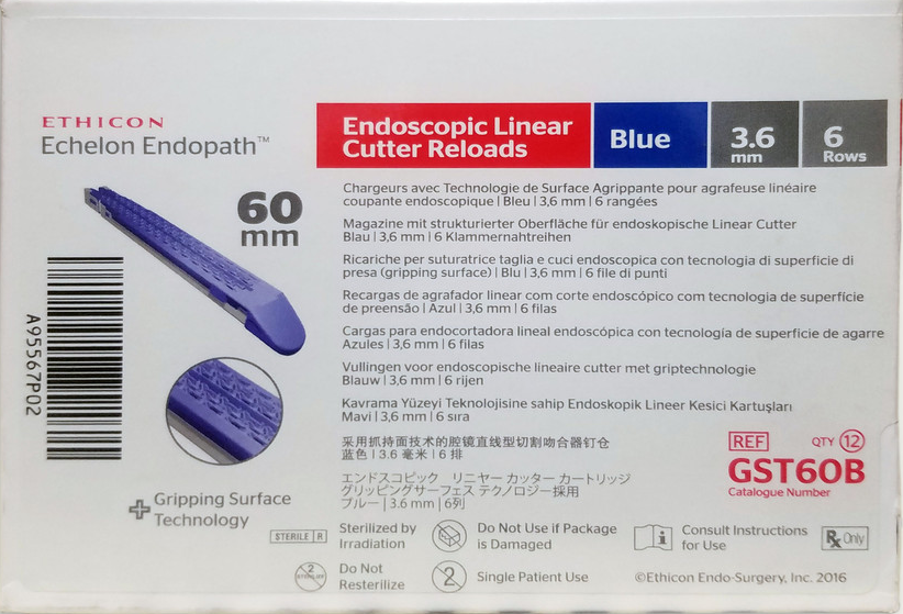 Ethicon Echelon Flex GST60B System 60 mm Reload, Blue, 60mm x 3.6mm, 6 rows, Box of 12