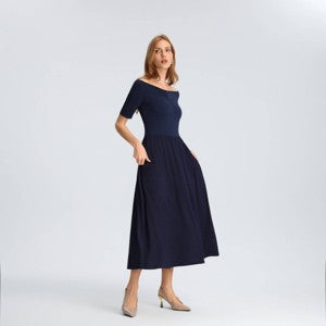 Women's Raglan Short Sleeve Twofer Midi A-Line Dress