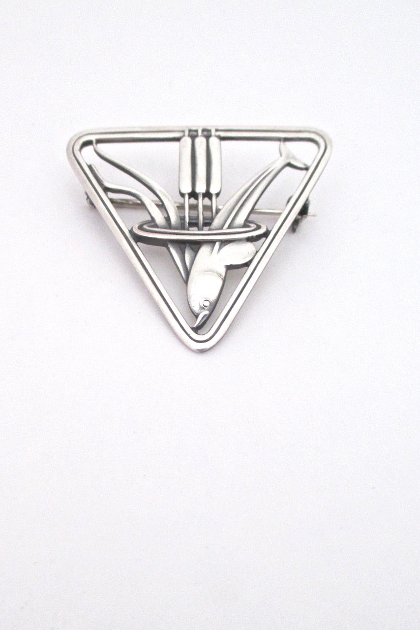 Georg Jensen Denmark vintage silver diving dolphin brooch 257 by Arno Malinowski