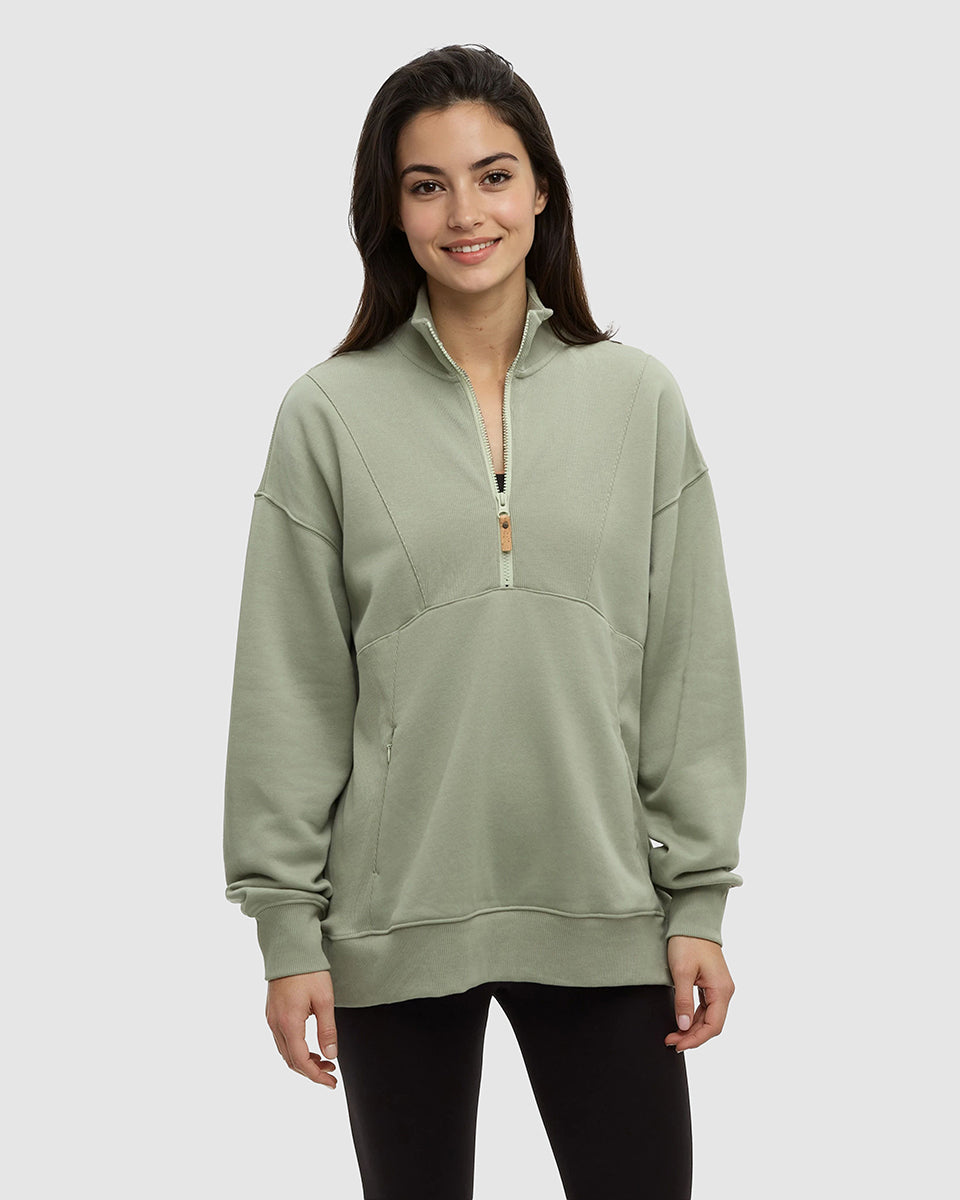 Green-TreeFleece-Oversize-Contrast-14-Zip *Model is 5'11", wearing size S