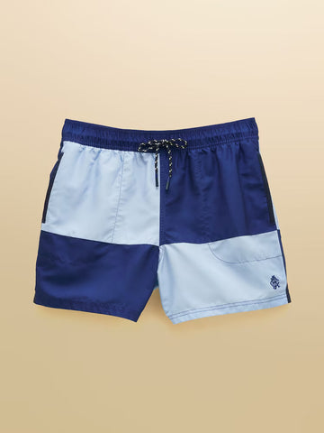 Joules Overton Multi Rugby Style Swim Shorts in Blue and Navy