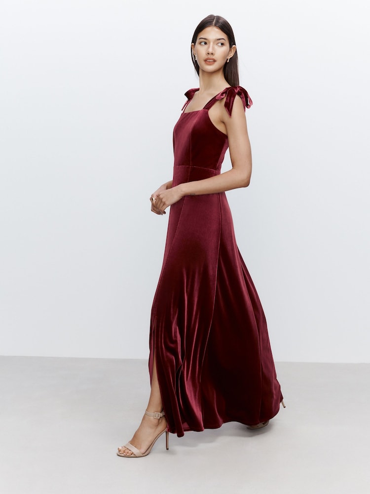 Buy Burgundy Red Bridesmaid Bow Shoulder Velvet Maxi Dress from Next USA