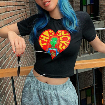 Beyoung Cartoon Print Crop Top - Bella Chix Co
