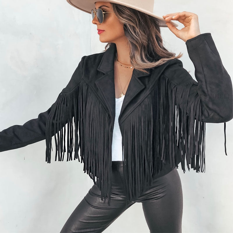 Stilla | Suede Jakke med Frynser