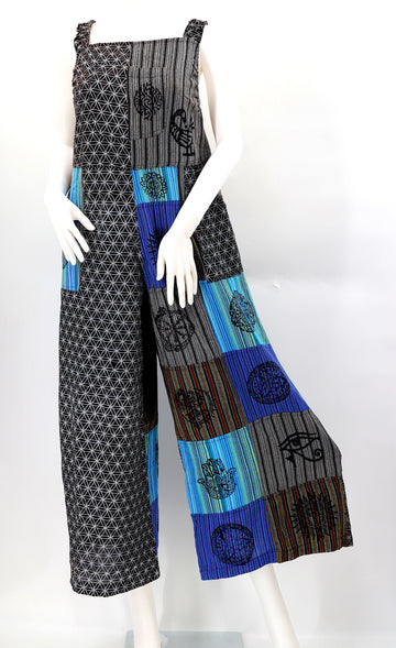 Flower of Life Pagan Symbol Overalls | Wide Leg Jumpsuit