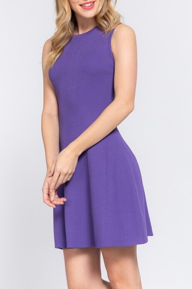 Women's Sleeveless Mini Dresses Solid A-Line Sweater Dress -dresses