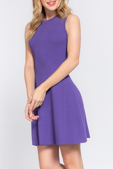 Women's Sleeveless Mini Dresses Solid A-Line Sweater Dress -dresses
