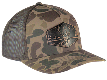 5 Panel Brown Camo Buck Patch Hat