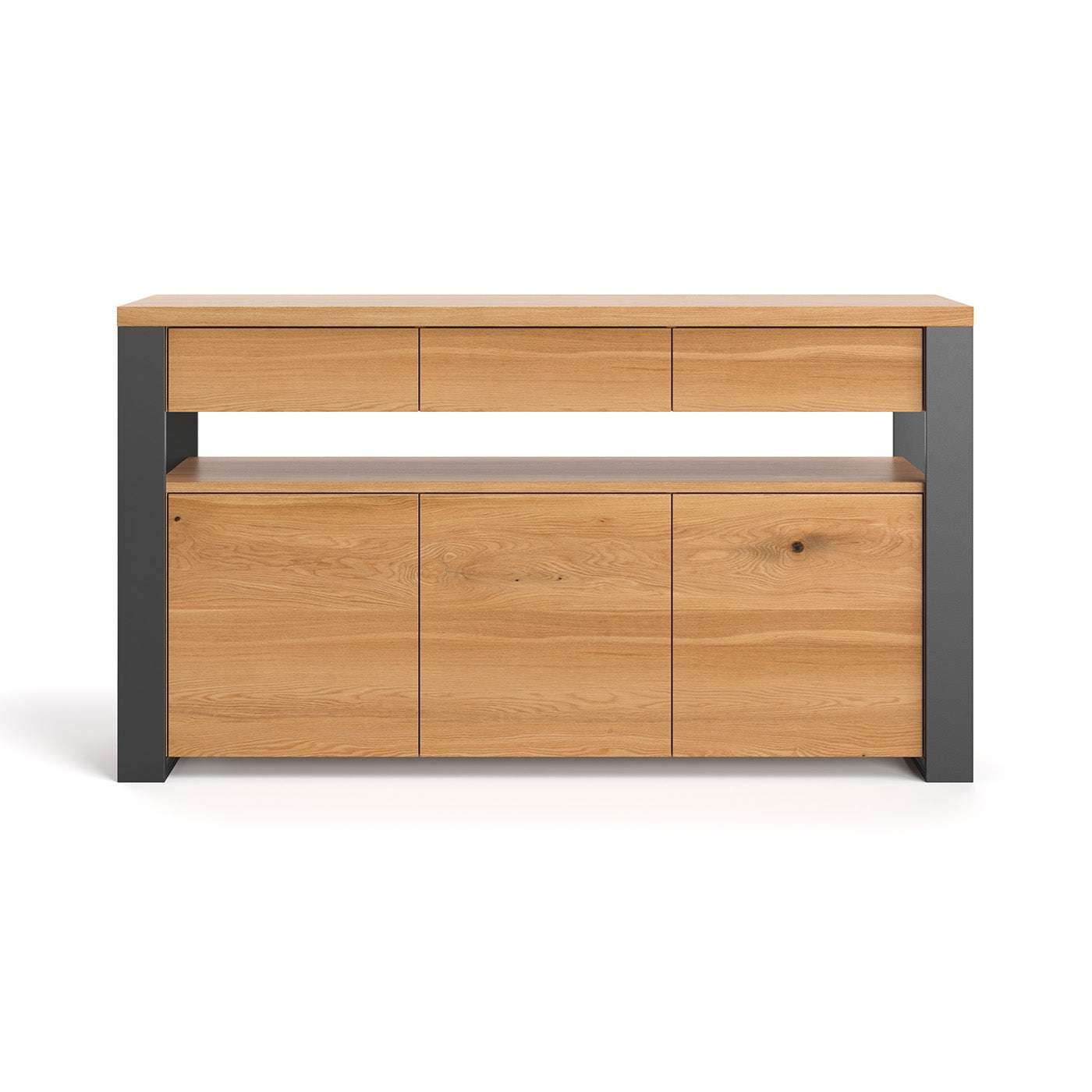 Industrial Sideboard aus massiver Eiche | Dreitürige Kommode Hylde in verschiedenen Größen - 140 x 50 x 100