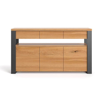 Industrial Sideboard aus massiver Eiche | Dreitürige Kommode Hylde in verschiedenen Größen - 140 x 50 x 100