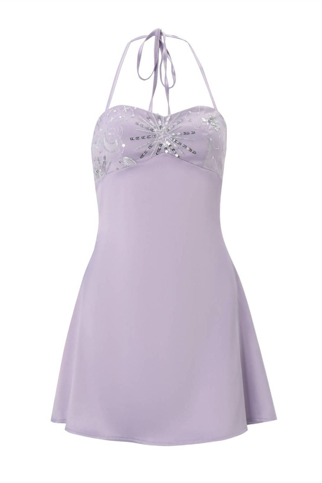 Halter Lilac Sequin Bust A-line Short Dress