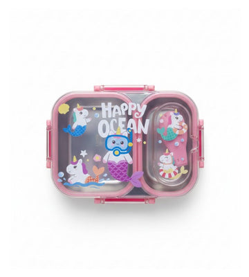 Happy Ocean Unicorn Kids Stainless Steel Lunch Box – 2 Portion Sealed Bento Box with Spoon (LX-7163)
