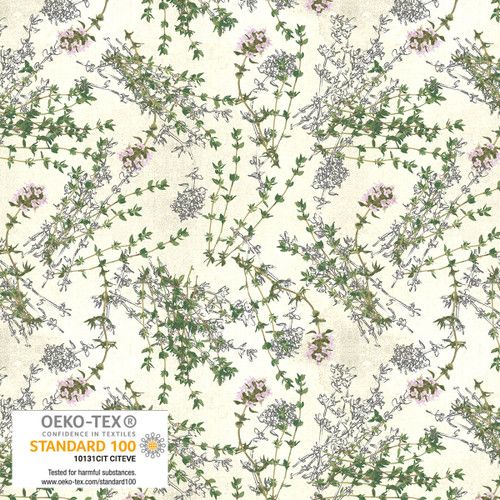 Herbs and Flowers Thyme Off White Cream Stof Blank Quilting Cotton Fabric  BQ-4502-676