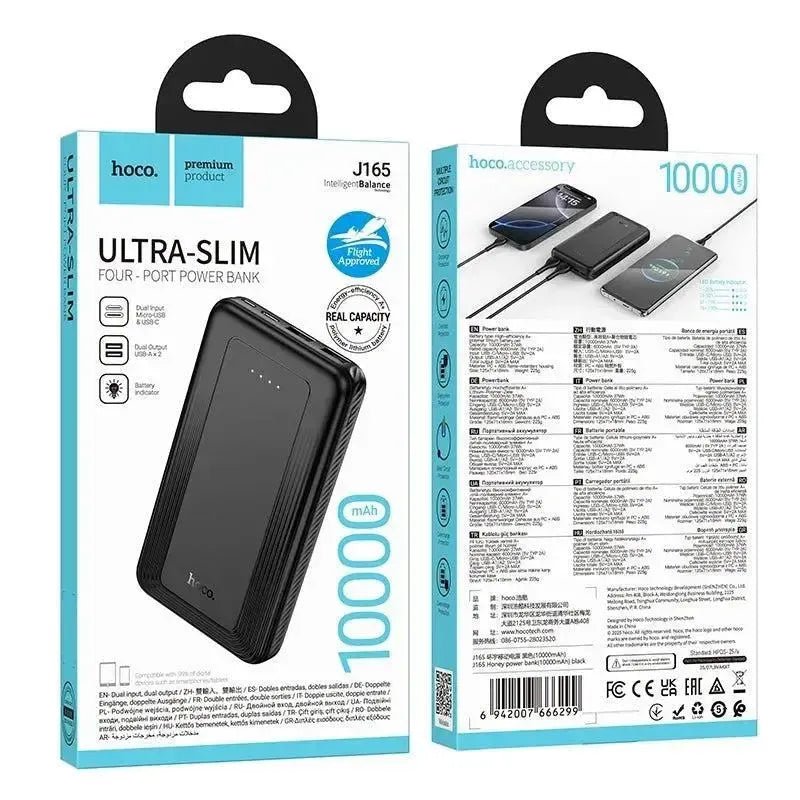 Hoco J165 Ultra Slim 4 Port Power Bank 10000mAh CCC Black