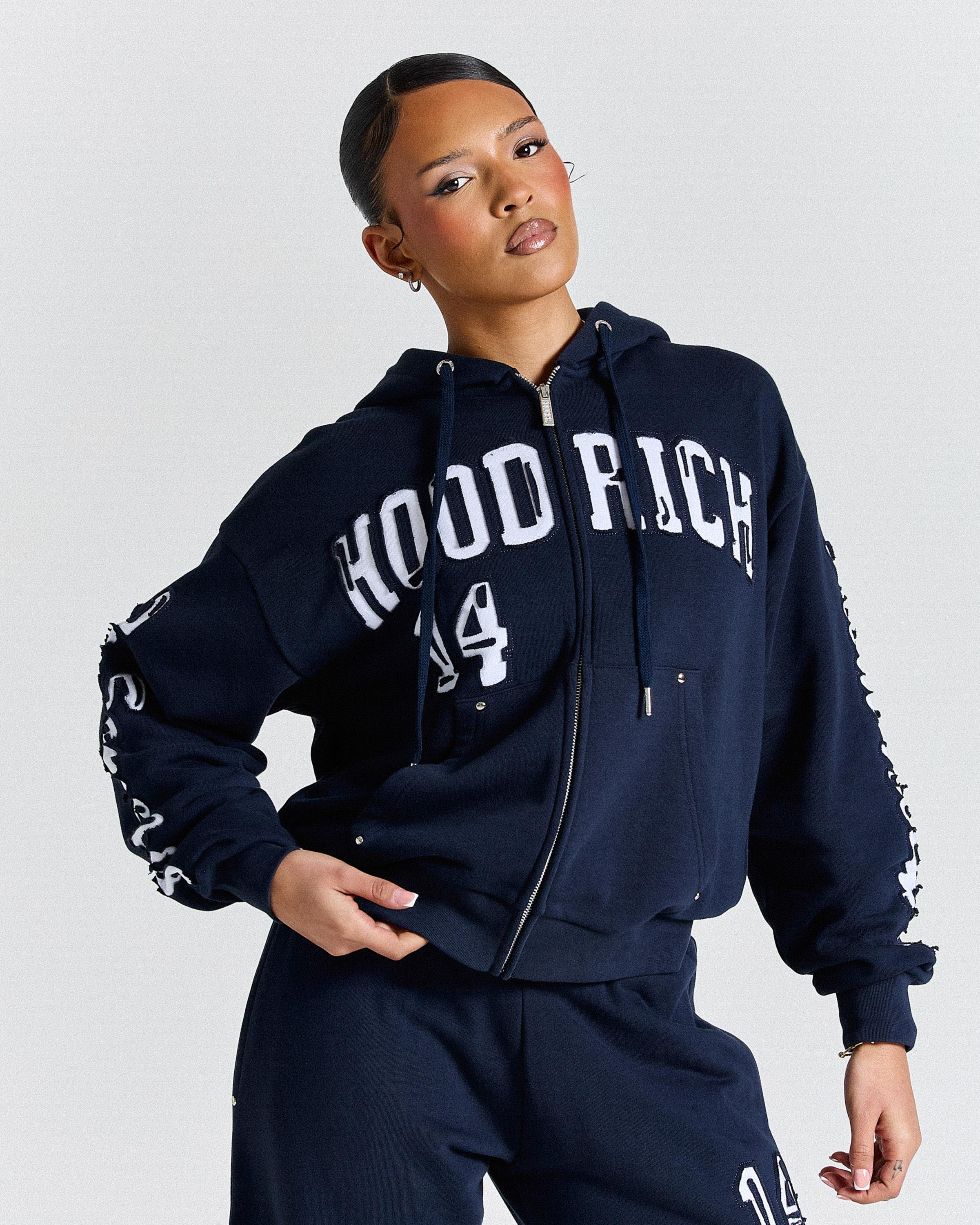 The Winner's Circle Siren Mid-length Zip Hoodie - Navy/White