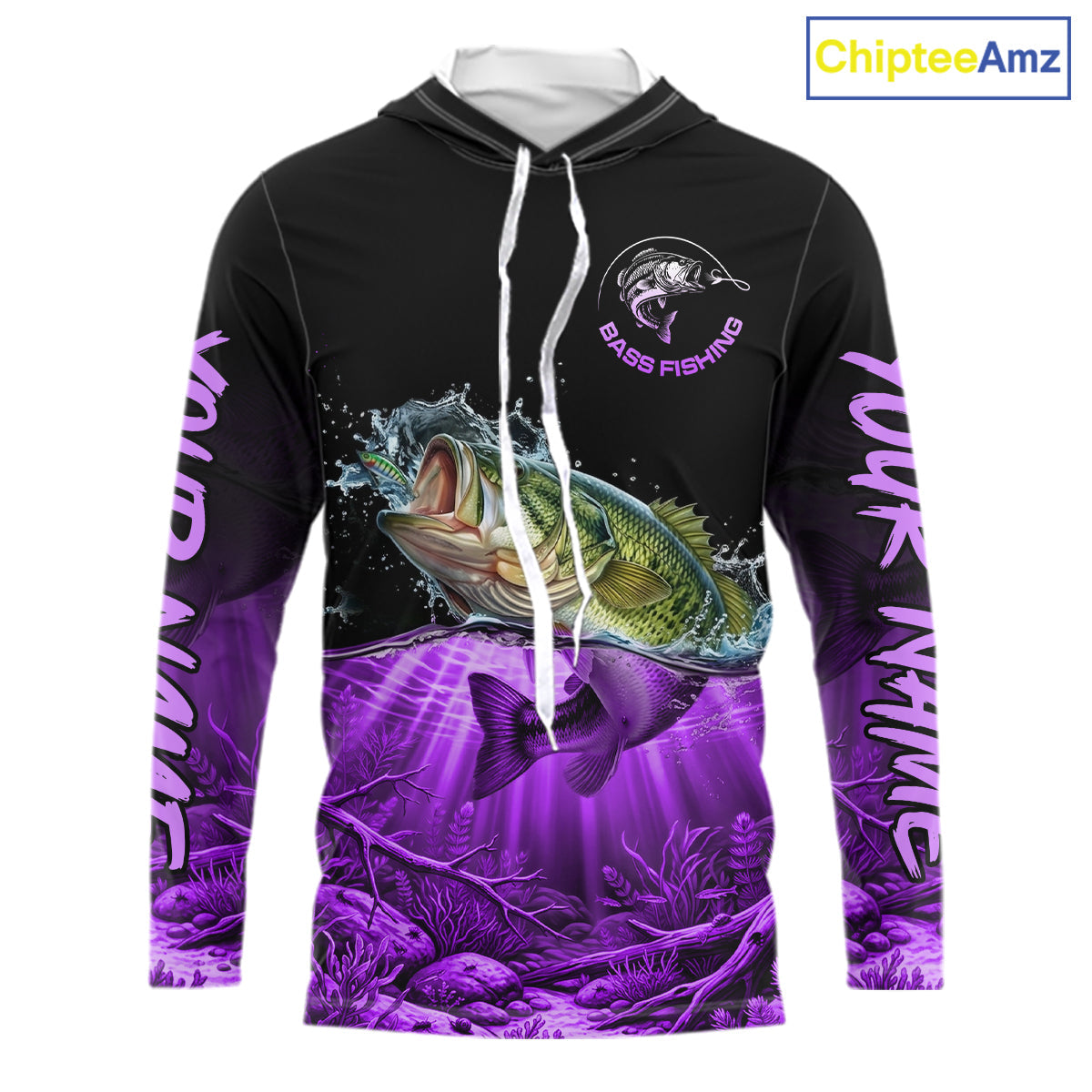 Largemouth Bass Fishing Shirt Long Sleeve Hooded For Tournament – Angler Gift For Men Dad| Purple NHT852