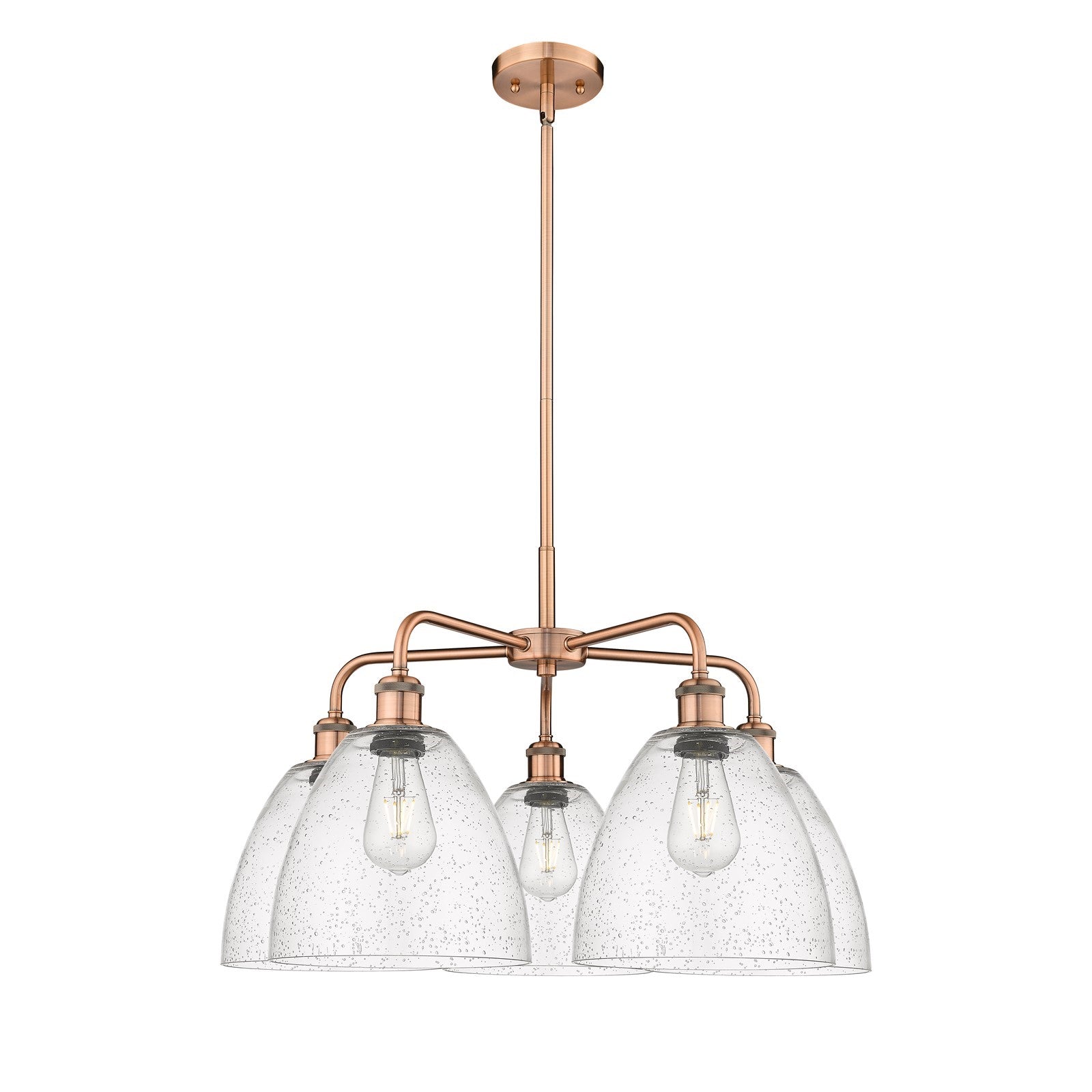 Innovations Bristol 27in 5-Light Chandelier | Industrial Antique Copper Steel and Seedy Glass | Dining Room & Living Room | 27 x | Model 516-5CR-AC-GBD-94