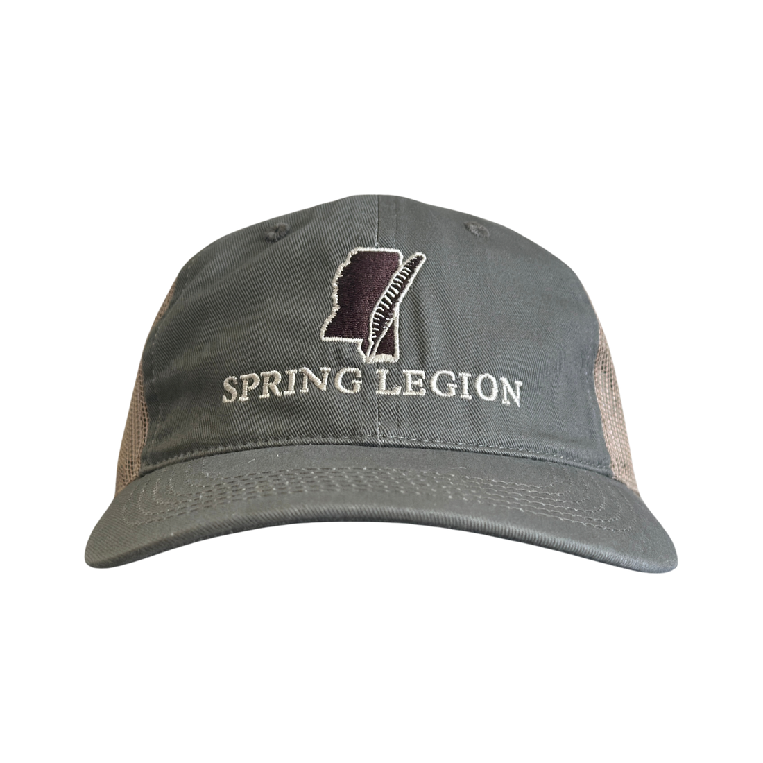 Mississippi Turkey Feather Platinum Unstructured Meshback Hat - Olive/Khaki