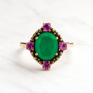 Anillo de Onix Verde y Amatista de Africa Plata 925